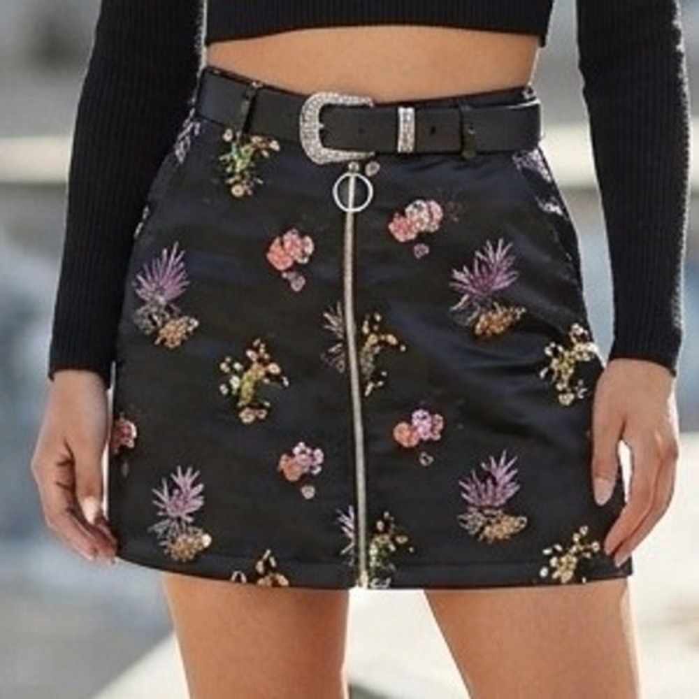 y2k Honey Punch Mini Skirt Satin Floral Embroidered asian streetwear goth